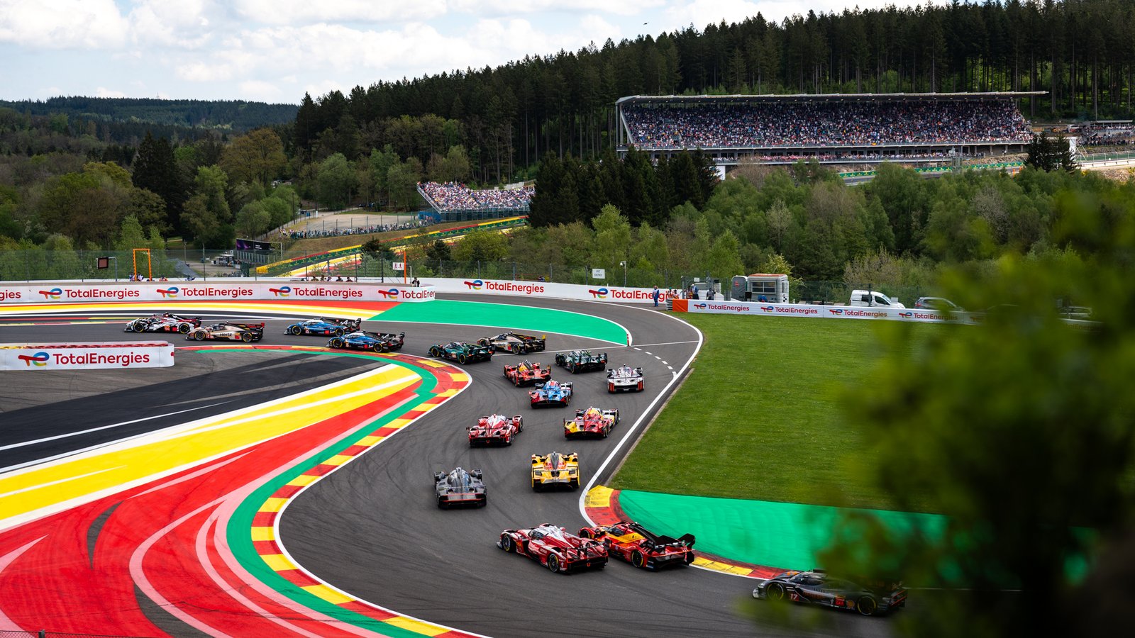 Full hypercar line up going through the bus stop chicane at Spa Francorchamps