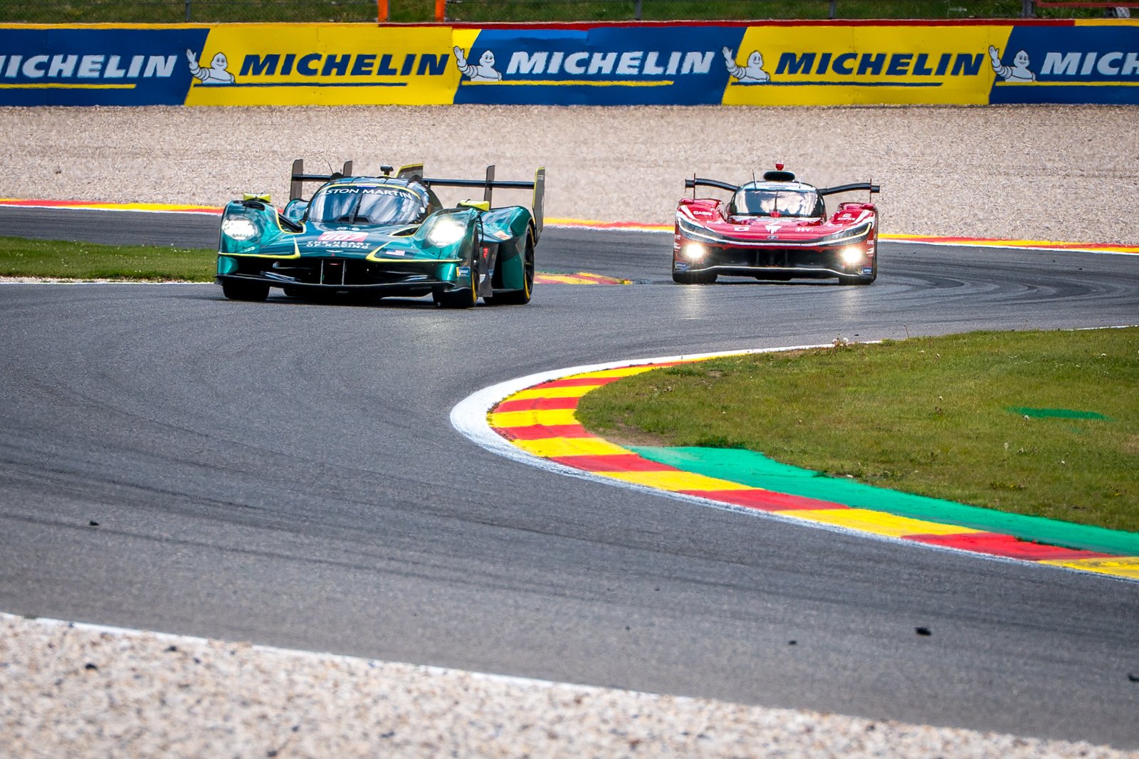 Toyota Hypercar chasing the Aston martin at Spa Francorchamps
