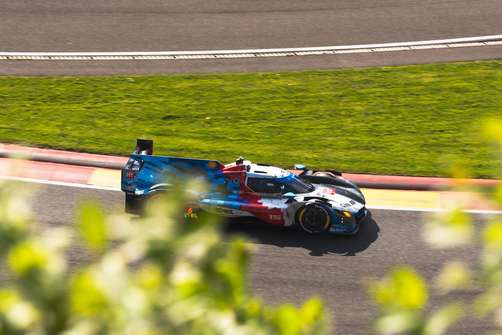 Shot of the BMW hypercar during a corner at Circuit Spa Francorchamps 2016